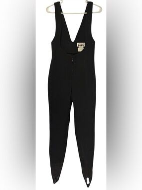 Obermeyer Black Vintage Stirrup Ski Bib Overalls Wool Blend sz8L